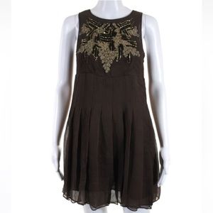 Alice + Olivia Womens Side Zip Embellished Chiffon Silk Shift Dress Chocolate XS